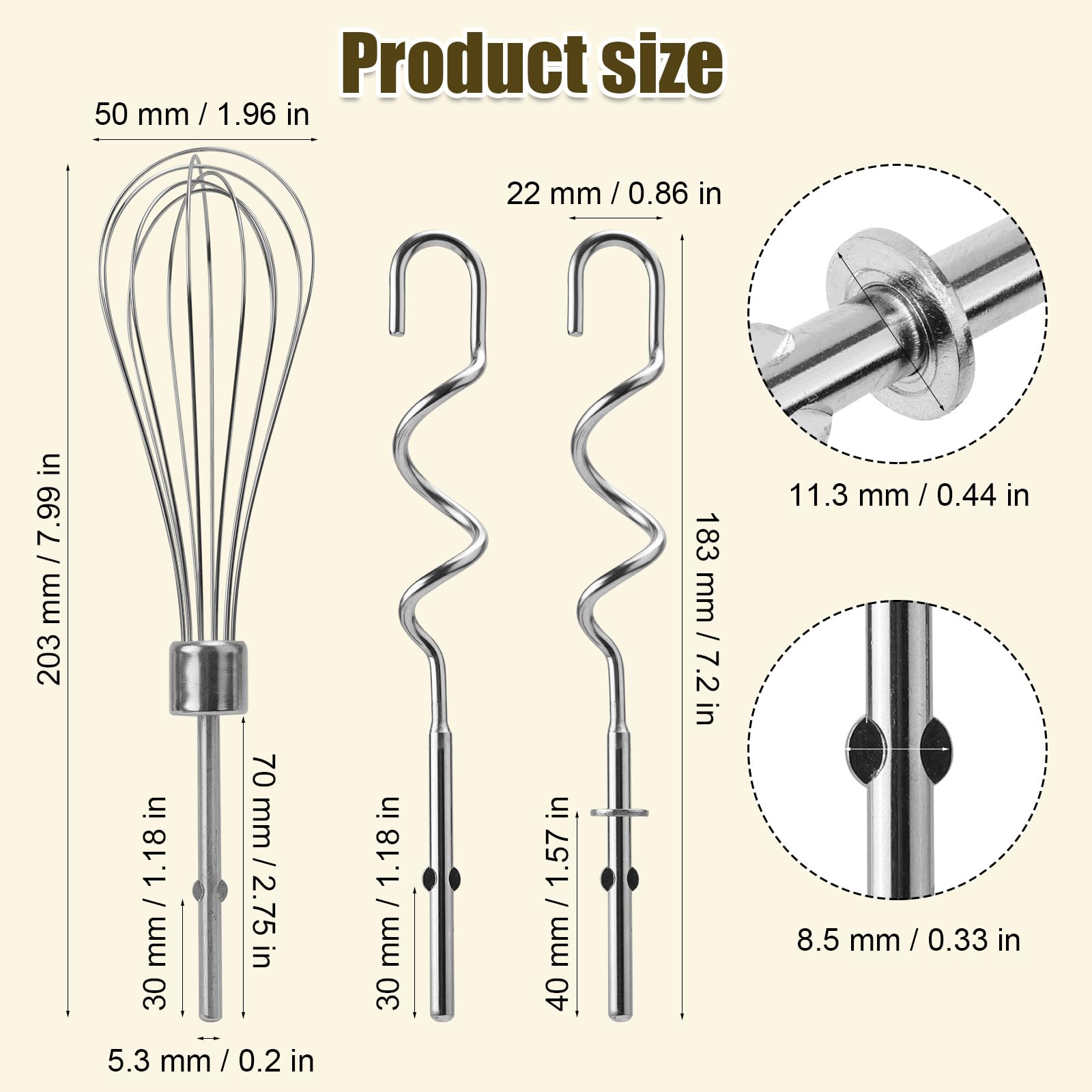 Hand Mixer Beaters Blender with 2 Dough Hooks, Stainless Steel Hand Mixer Whisk Attachment Replacement Parts Egg Beaters for Kitchen Accessories
