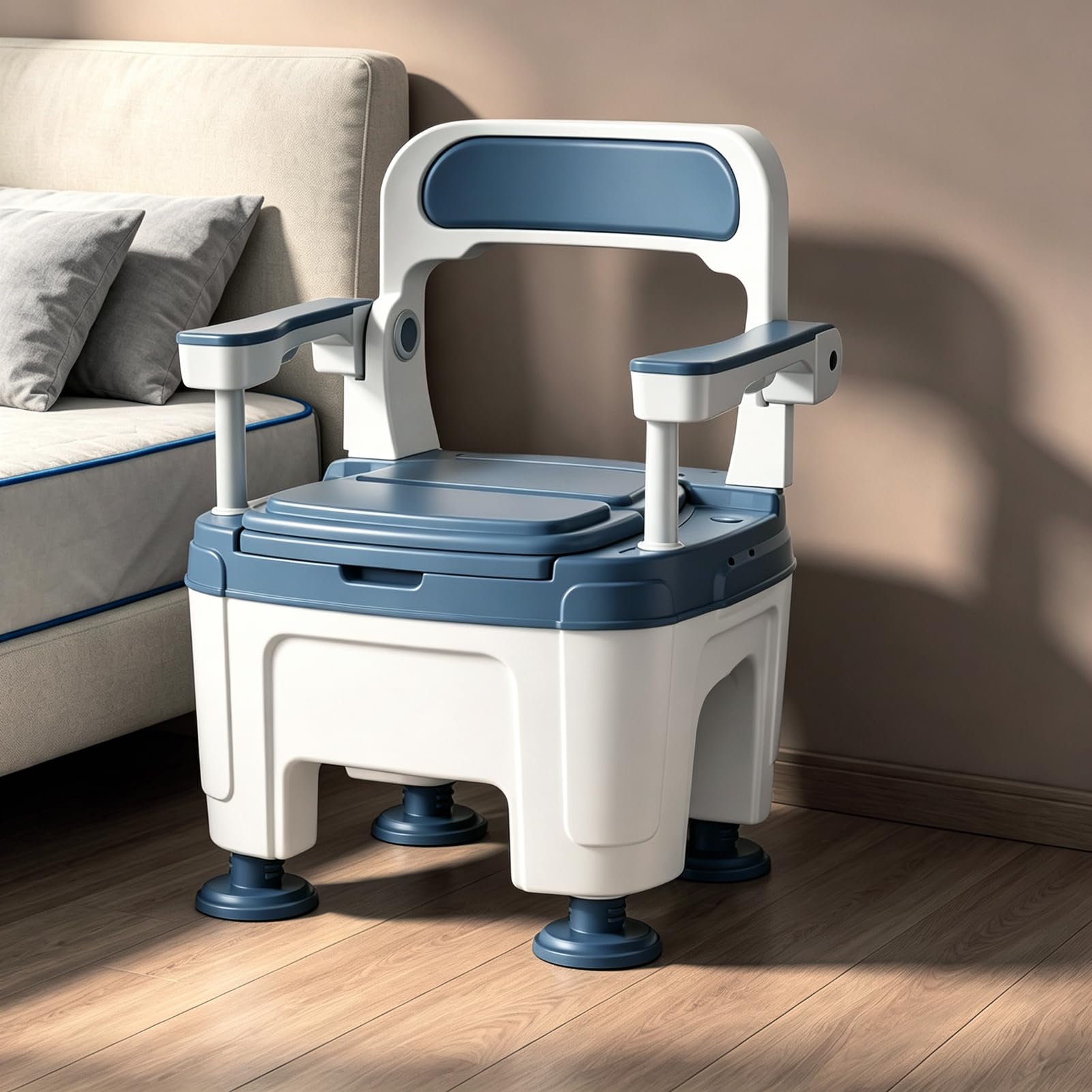 Commode Toilet Chair for Elderly, Bariatric Commode Chair 880 lbs Heavy Duty, Bedside Commodes Toilet, Extra Wide Drop Arm Bedside Toilet Chair Height Adjustable, 3-in-1 Shower Commode, Blue Upgrade