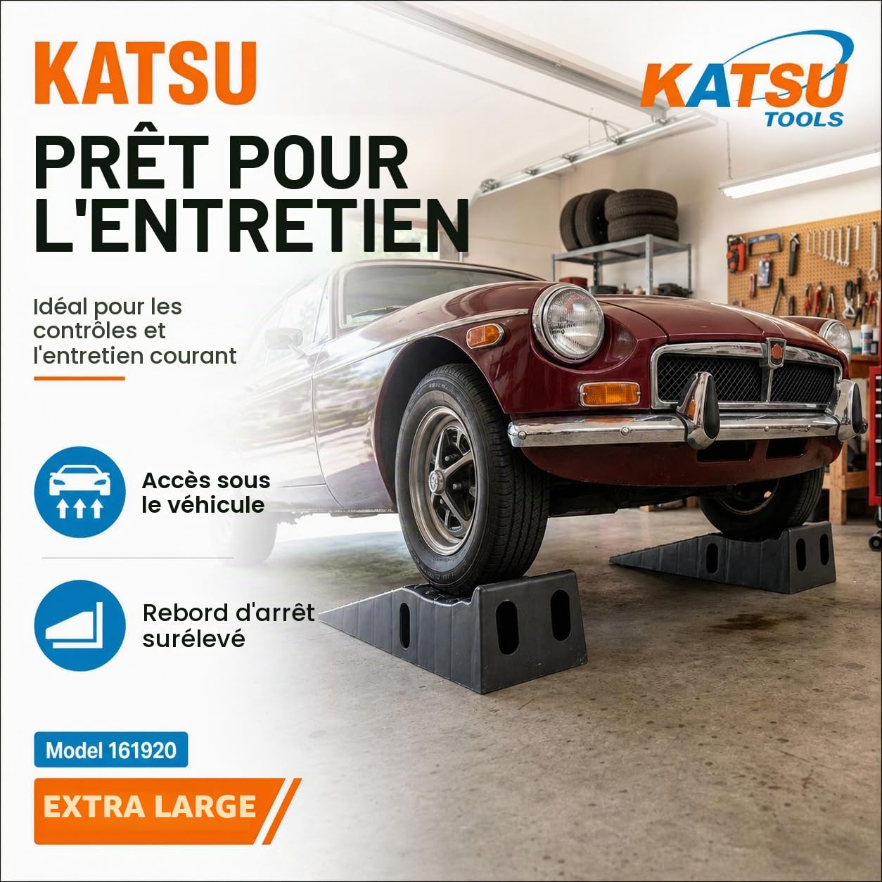 KATSU Rampes de Voiture en Plastique, Extra Larges, 2 Pièces Rampes de Garage Robustes pour Levage de Véhicules Automobiles Atelier Service et Réparation de Voiture 161920
