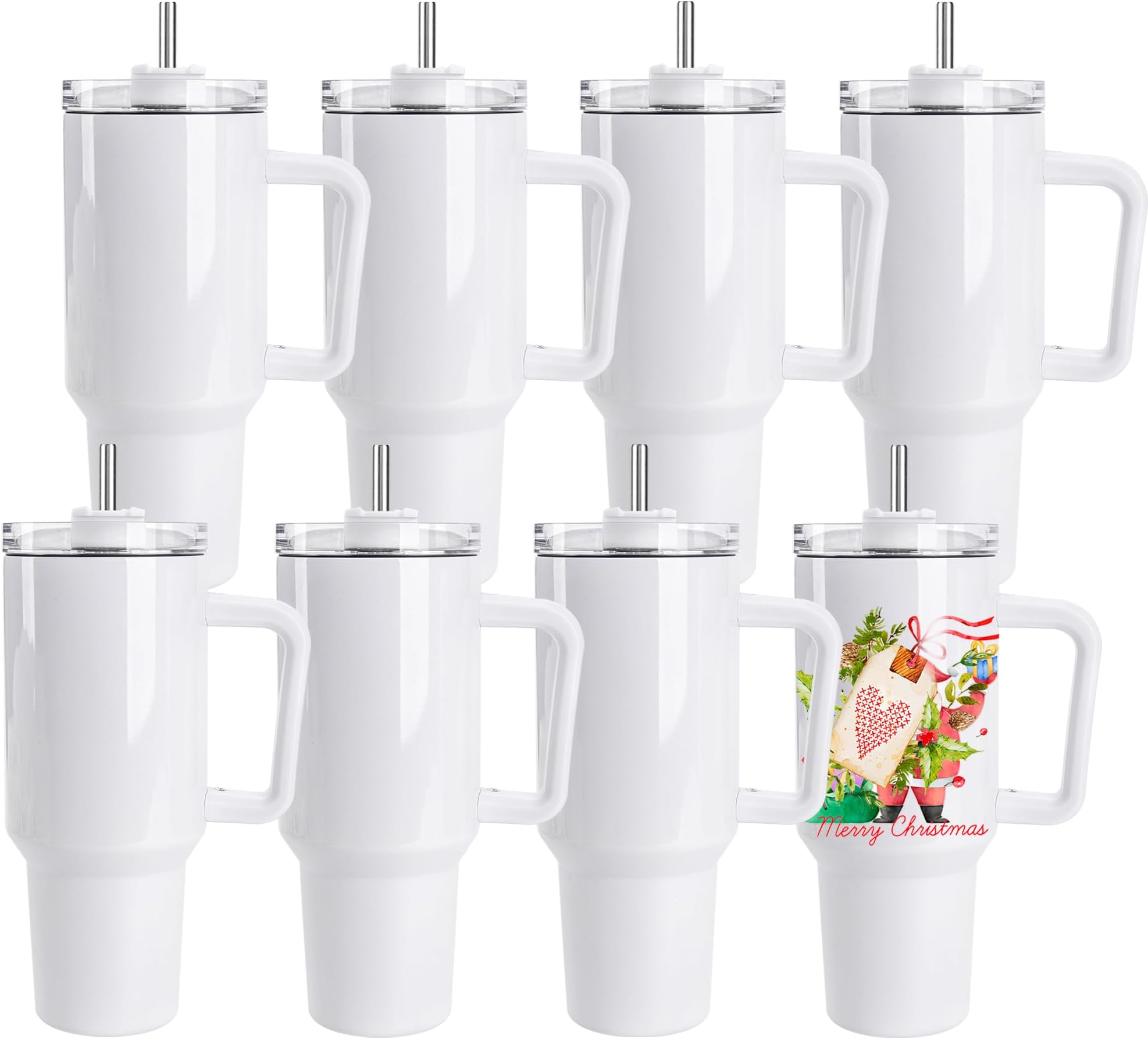D·S 8 Pack Sublimation Tumblers 40 OZ with Handle Blank Insulated Large Tumbler Bulk, Coffee Travel Cups Stainless Steel Travel Mug for Diy Craft Heat Press Print