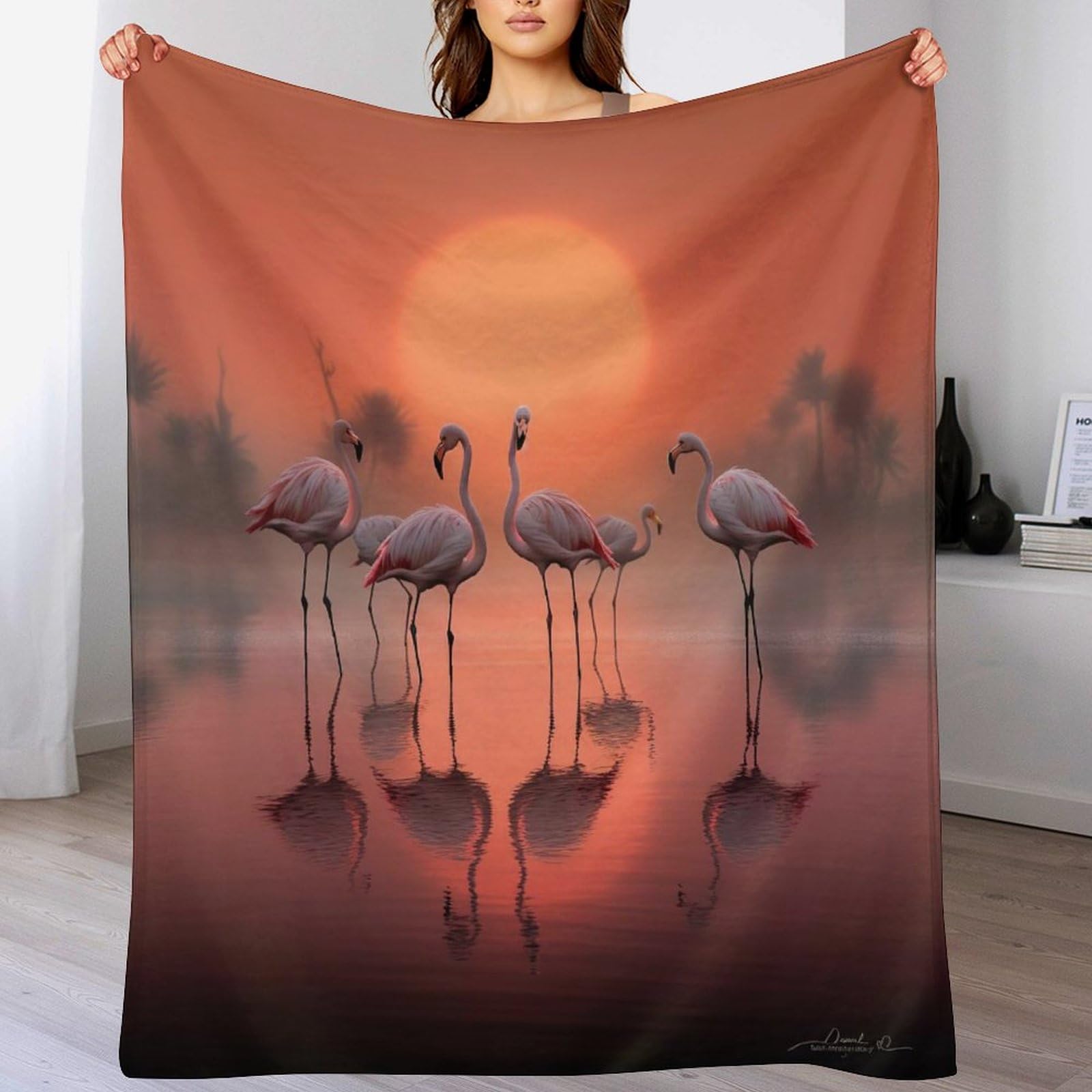 Manta polar de flamenco grande 130x180 cm para salón y dormitorio