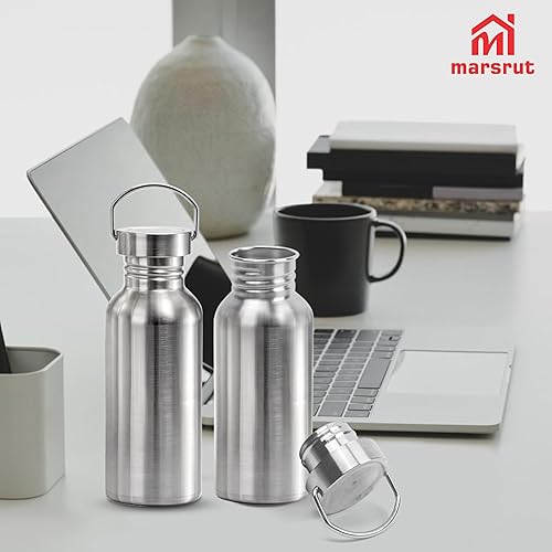 Miniatura 8 de 2 botellas de agua de acero inoxidable sin aislamiento, de una sola pared, lazo de transporte, 17 onzas, a prueba de fugas, amplia apertura, sin