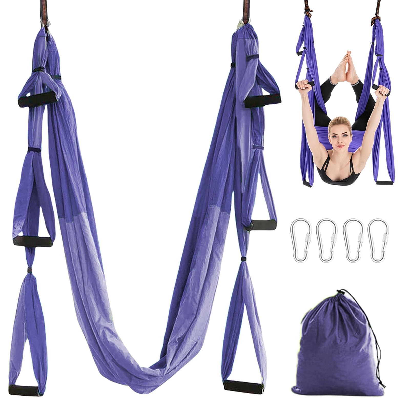 Columpio de Yoga Aéreo,Antigravedad Yoga Hamaca,con asas desmontables Elástico Correas de Columpio escalada para Yoga Pilates Ballet Gimnasia Cuerpo estirando Danza aérea (Púrpura)