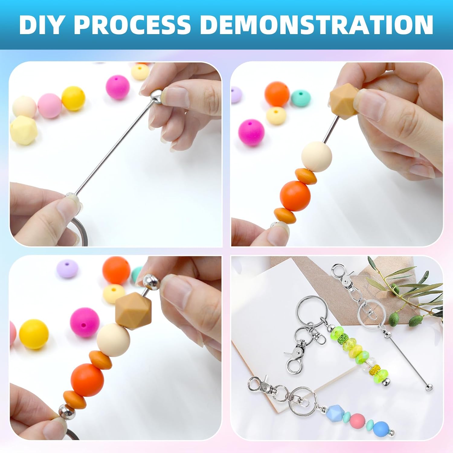 100 Pcs Beadable Keychains Bulk Kit – DIY Keychain Making Supplies with Metal Blanks for Crafts, Jewelry, Charms, Custom Projects – Blank Chain Bars for Beaded Keychain Design (Silver) - Image 4