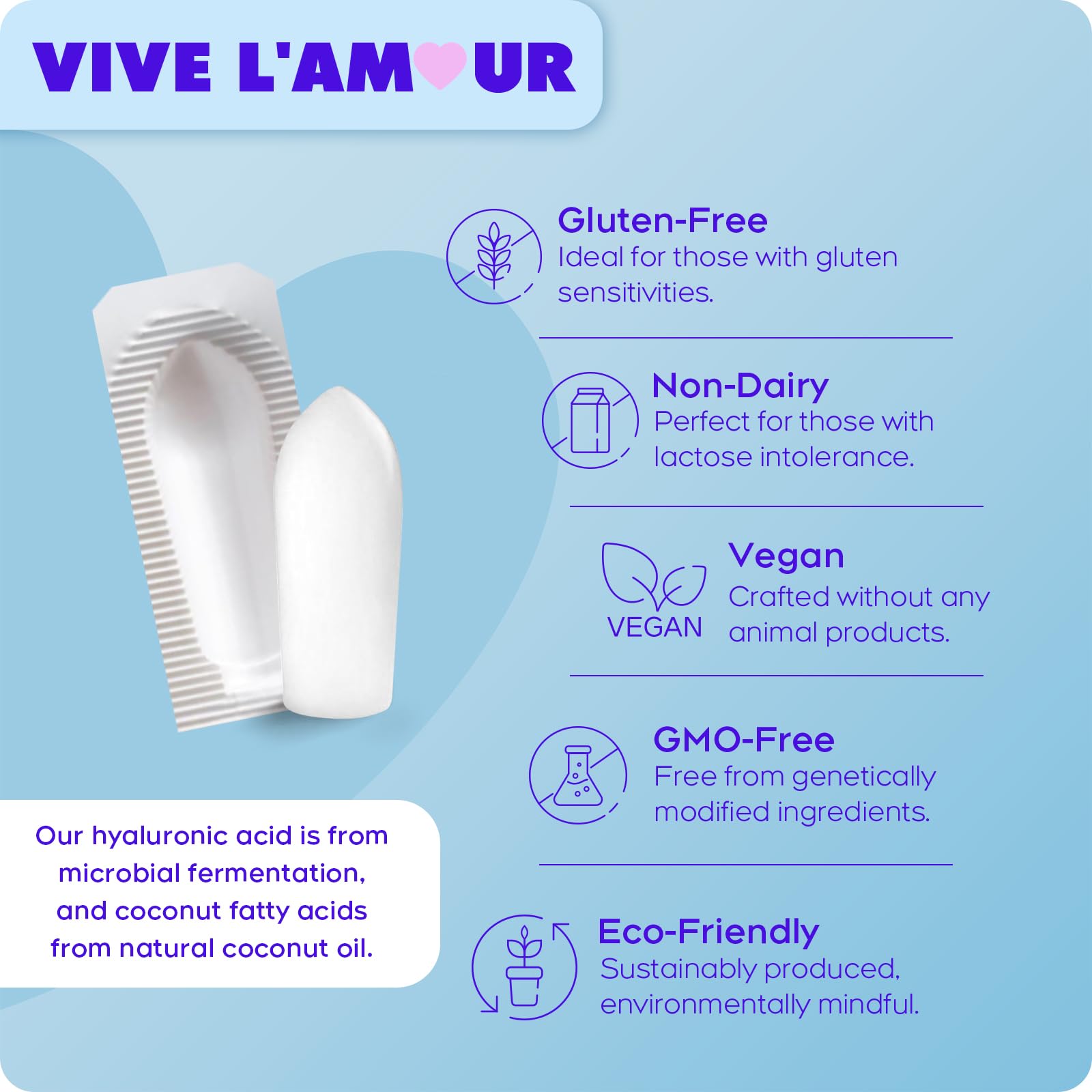 Vive L'Amour 15mg Hyaluronic Acid Vaginal Suppositories, Vaginal Moisturizer, Continuous Hydration, Relieves Vaginal Dryness, Restores Natural Softness & Elasticity, Vaginal Health (12 Inserts)