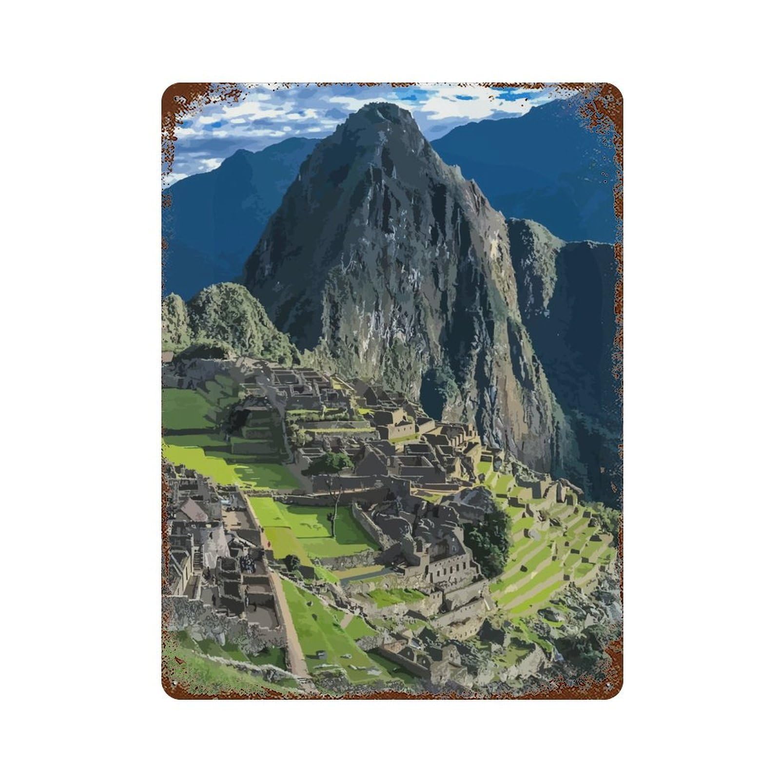 Machu Picchu Peru Vintage Rust Metal Sign 15.7"x11.8", for Pub, Kitchen And Man Cave Decor, Rustic Home Decor