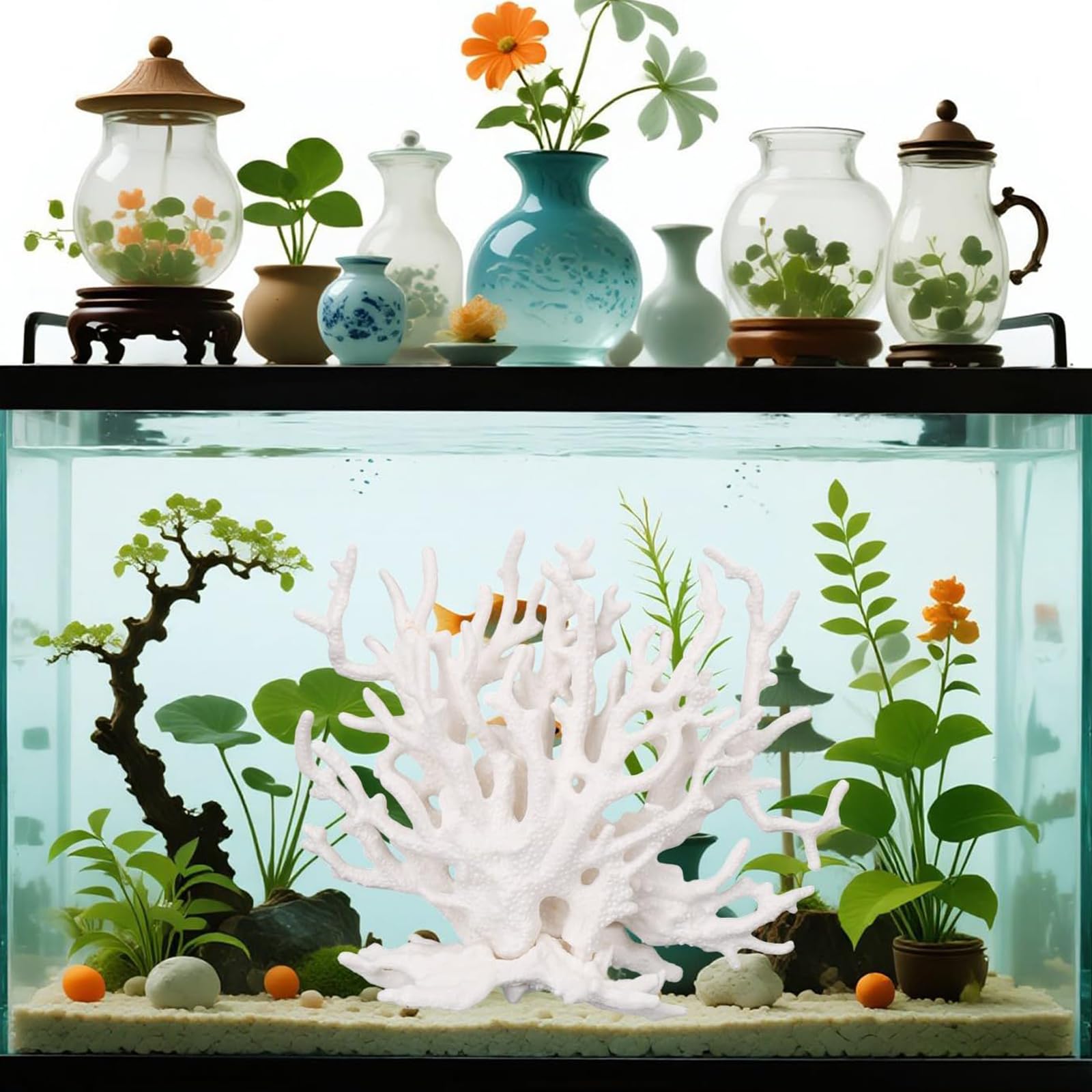 2 Pièces Simulation Corail Decoration Aquarium Poissons, Cachette Artificielle Plante Aquarium pour Animaux de Compagnie Jouer et se Reposer pour des Terrariums Marins d'eau Douce