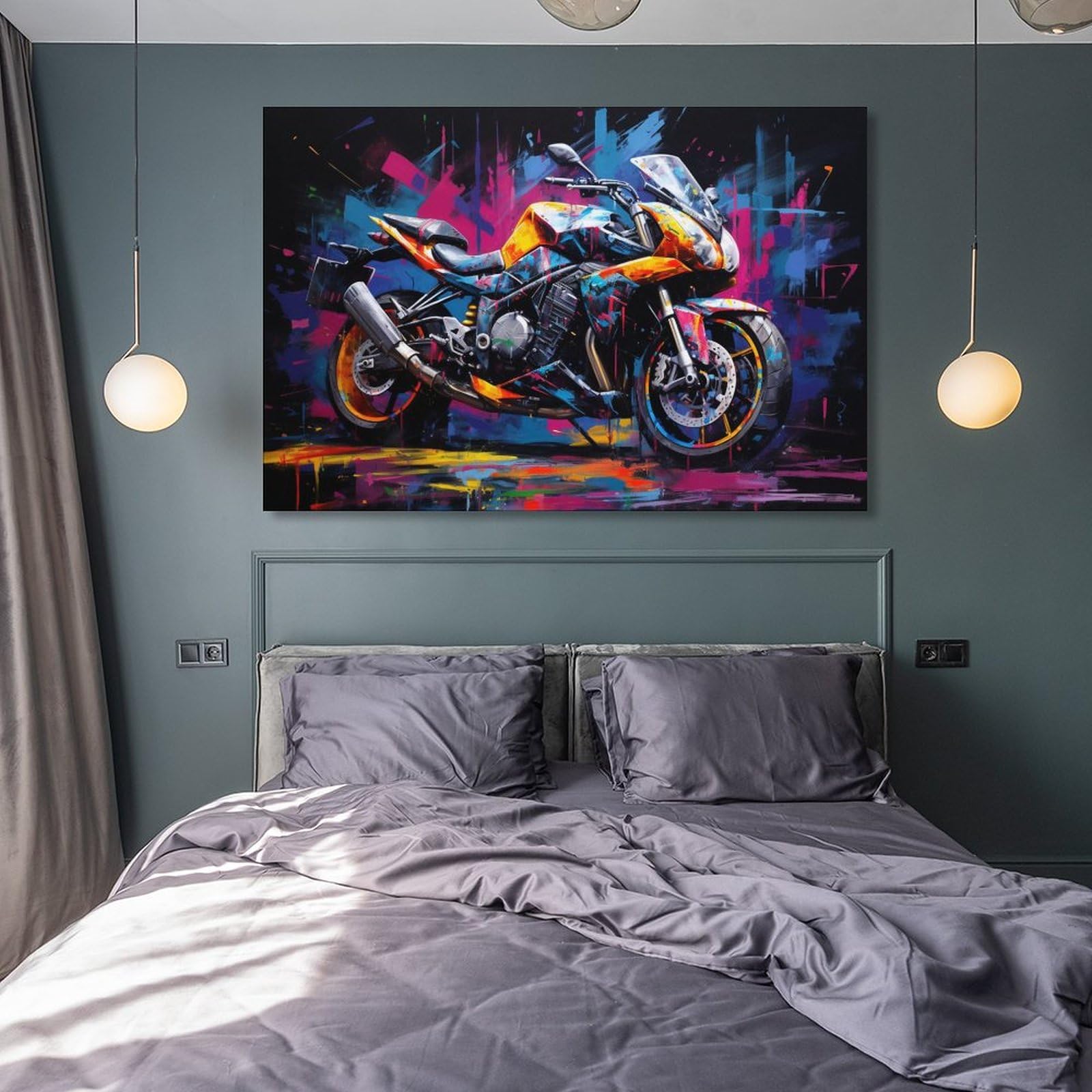 FOCCAR Hermosos carteles de lona impresos de motocicleta, retro, genial, magnífico, decoración de pared de motocicleta para salas de estar, dormitorio, arte de pared