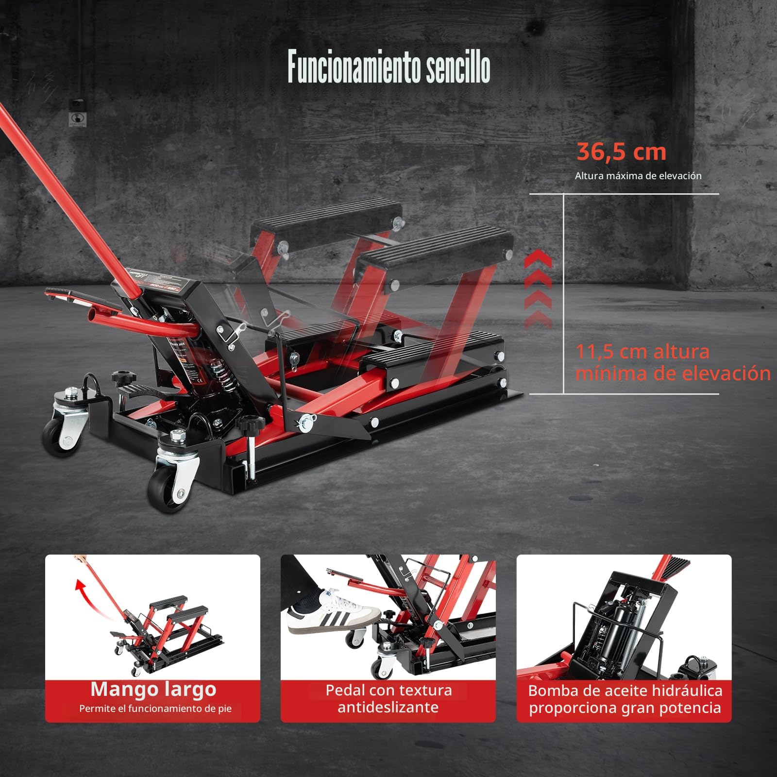 elevador de motos 680 kg, plataforma elevadora de motocicleta, plataforma elevadora de montaje con ruedas y asa, elevador hidráulico de motocicleta para motocicletas de carretera, motocicletas