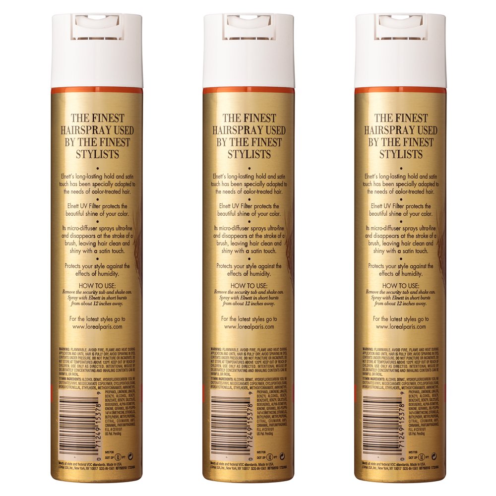 L'Oréal Paris Elnett Satin Extra Strong Hold Hairspray - UV Filter, 3 Count