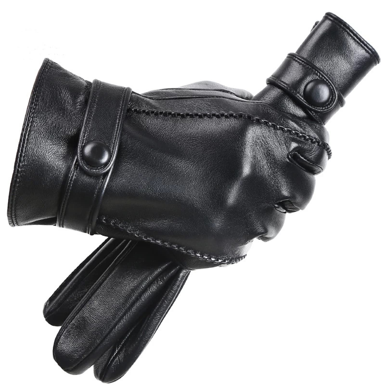 Gants de moto en cuir d'hiver noirs d'une finition haut de gamme