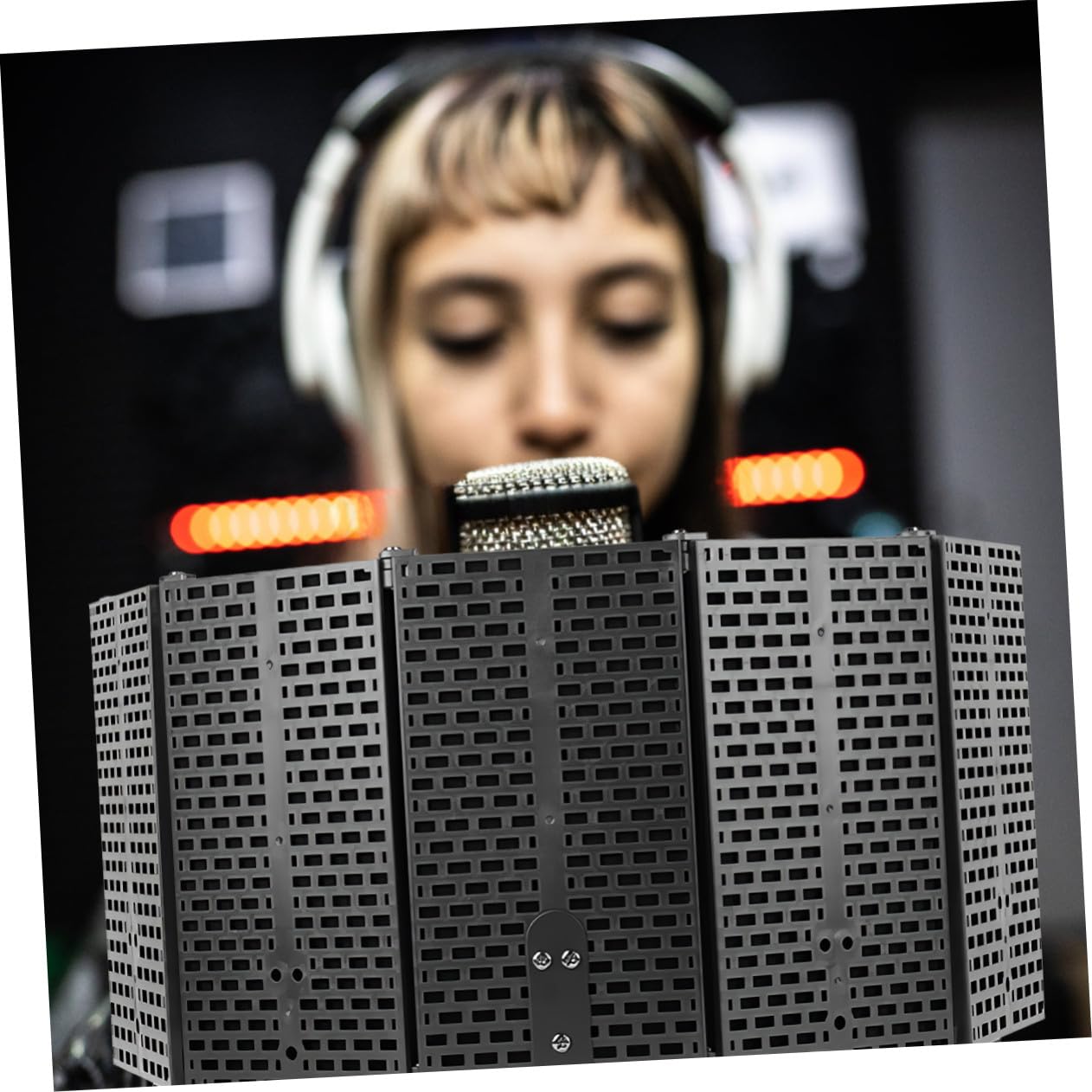 HOMSFOU Escudo Aislamiento Micrófono Plegable con Espuma Alta Densidad para Grabación Estudio Podcast Equipamiento Profesional con Instalación Escritorio y Soporte Absorción Sonido y