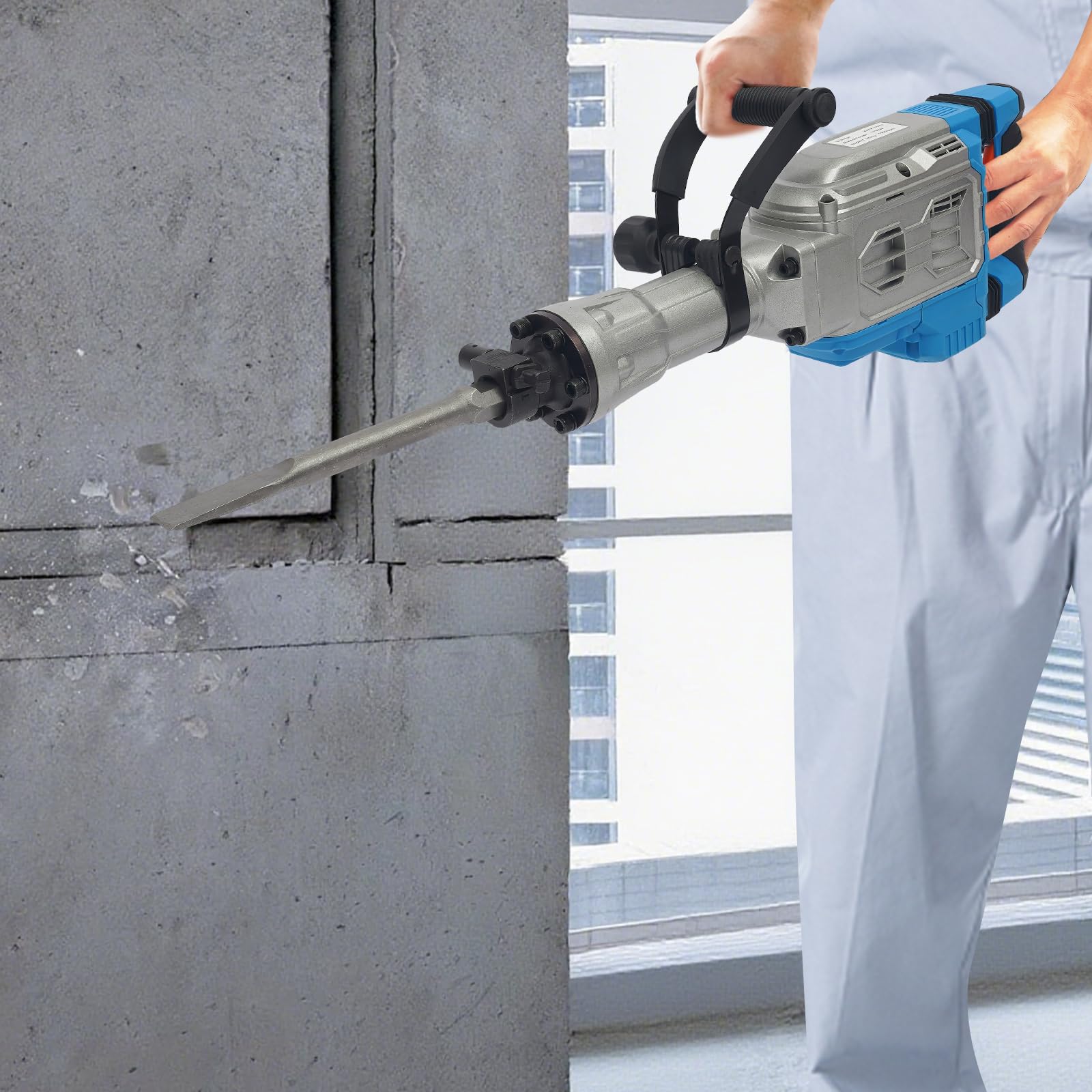 Martello demolitore da 1700W, demolitore per calcestruzzo ad alte prestazioni da 60J, martello demolitore elettrico da 1900BPM martello scalpellatore, scalpelli per martello per calcestruzzo martello