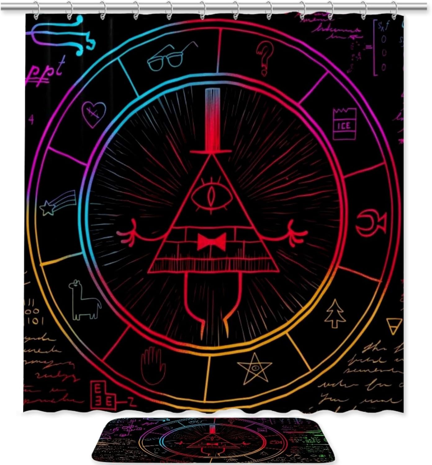 Bill Cipher Wheel Shower Curtain Sets, Shower Curtains for Bathroom, Waterproof Fabric Shower Curtain 71x71 inch with Hooks