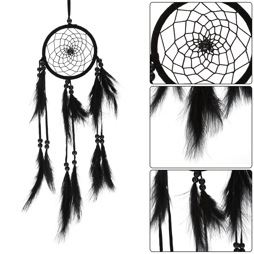 Attrape-Rêves Fait Main Noir avec Perles et Toile, Décoration Murale et Voiture