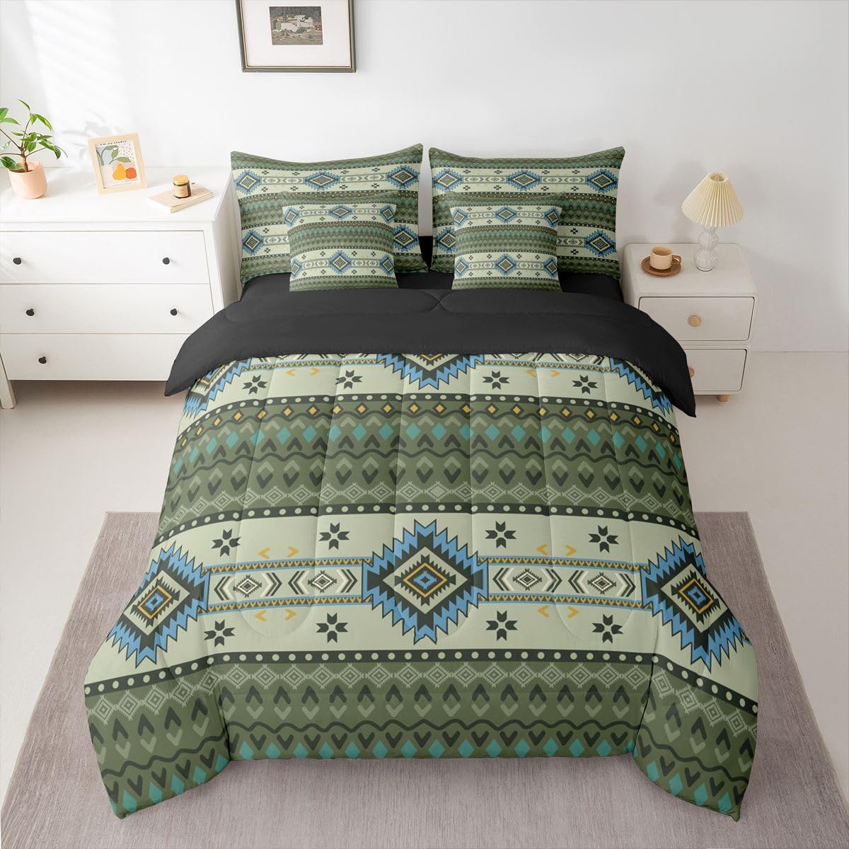 Feelyou Sun and Moon Comforter Set Queen Size 7 Pieces, Constellation Galaxy Bedding Set for All Season, Psychedelic Boho Bed in a Bag with Comforter, Sheets, Pillowcases & Cushion Cover