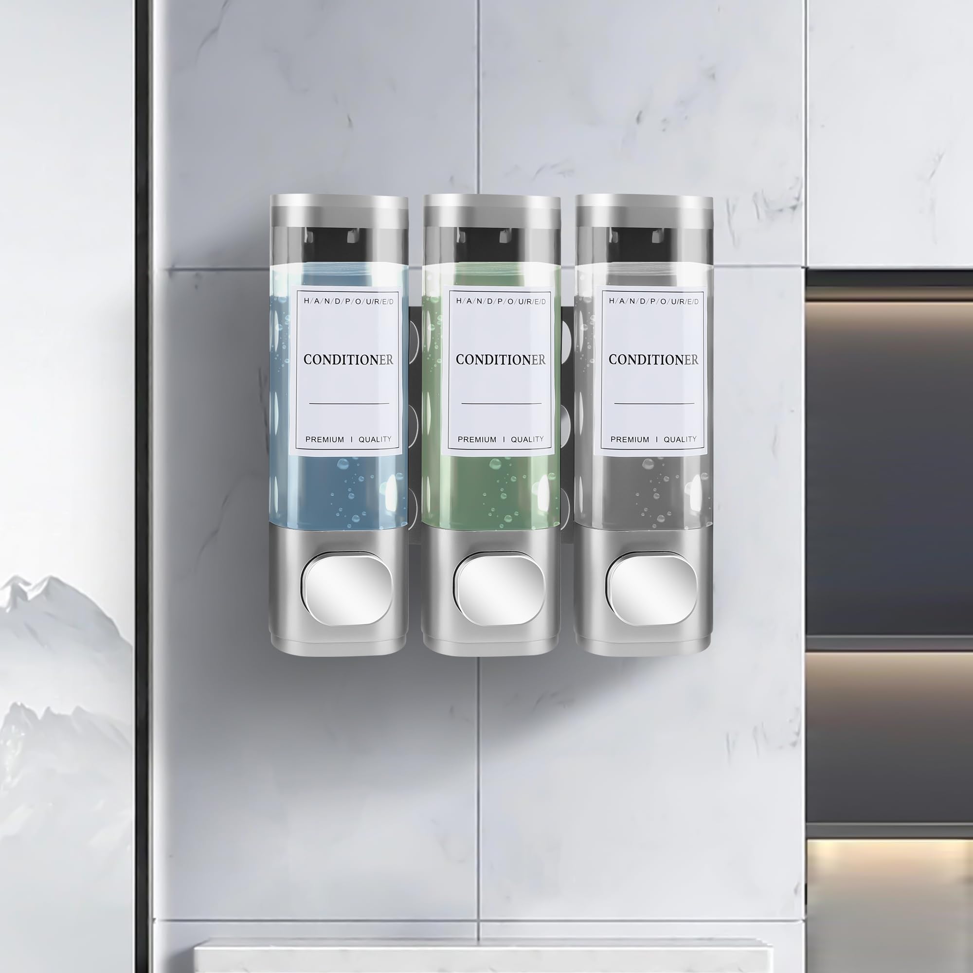 Dispenser Sapone Bagno, Dosatore Sapone Bagno Mani Cucina, Dispenser Bagnoschiuma Doccia A Parete Con Etichetta Impermeabile Per Cucine Bagni(Argento,)