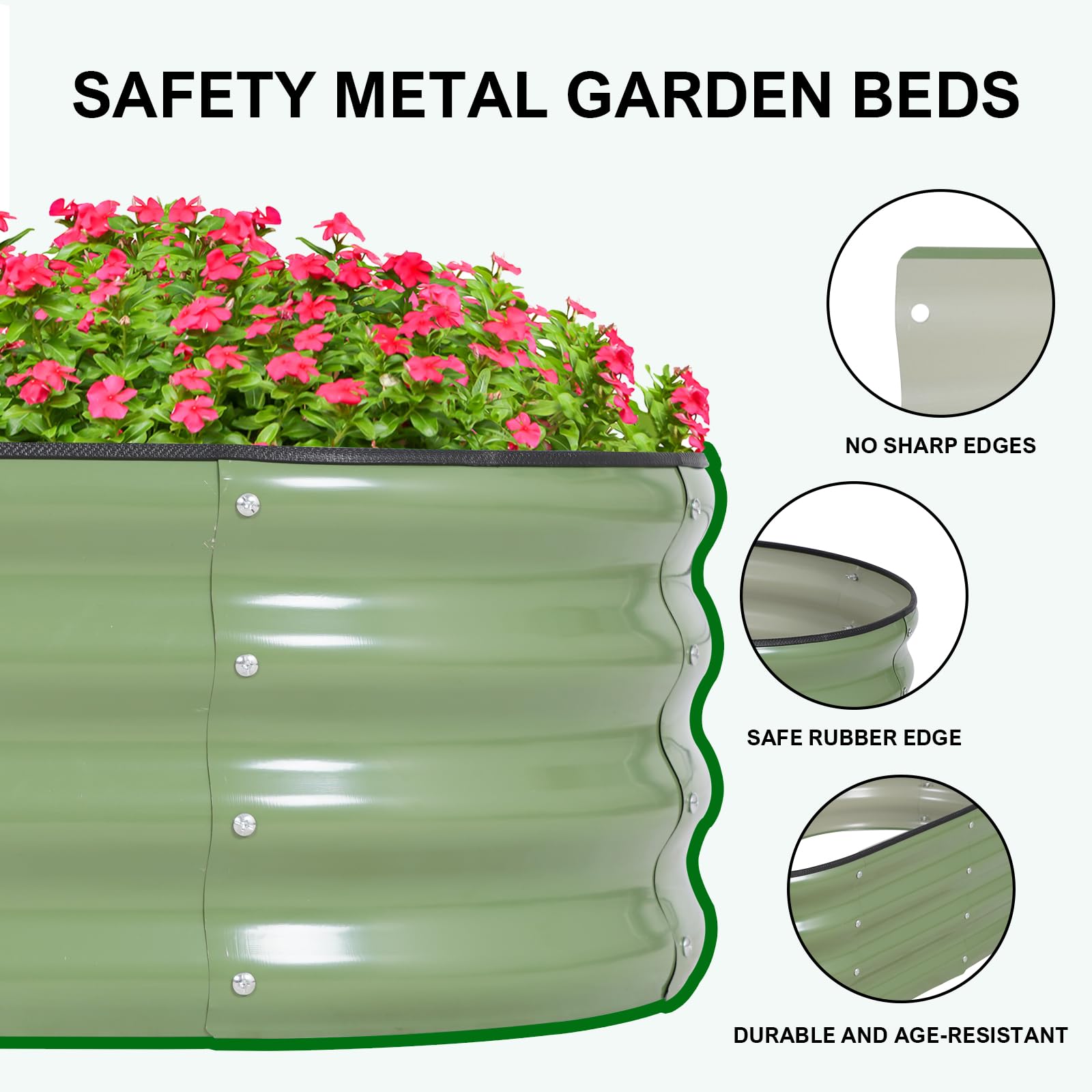 Galvanisiertes Hochbeet Kit - 120 x 60 x 30cm Outdoor Metall Pflanzkasten mit Sicherheitsrand und Handschuhe für Gemüse, Obst, Blumen, Kräuter (Oliver Grün, 2PCS)
