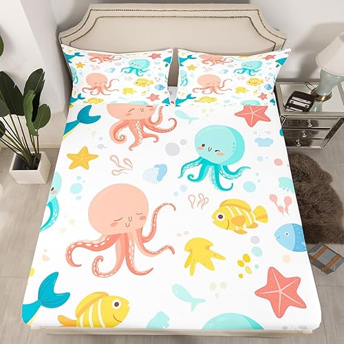 Miniatura 26 de Sábana bajera ajustable de olas oceánicas, tamaño Queen, estilo retro, brújula, velero, juego de ropa de cama náutica para mujeres, hombres y niños,