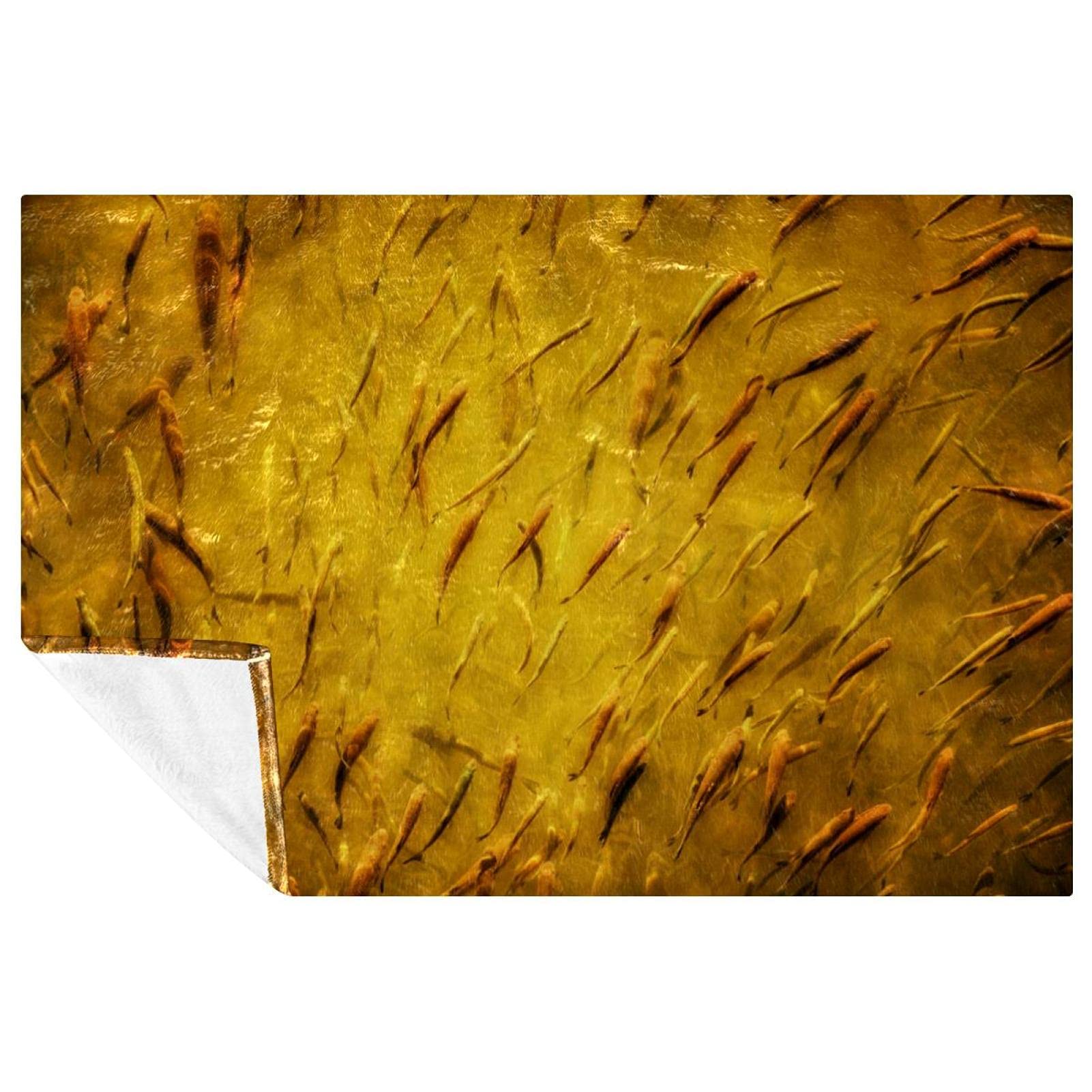 Couverture douce poissons dorés 150x100 cm : plaid thermique et moelleux pour lit et canapé