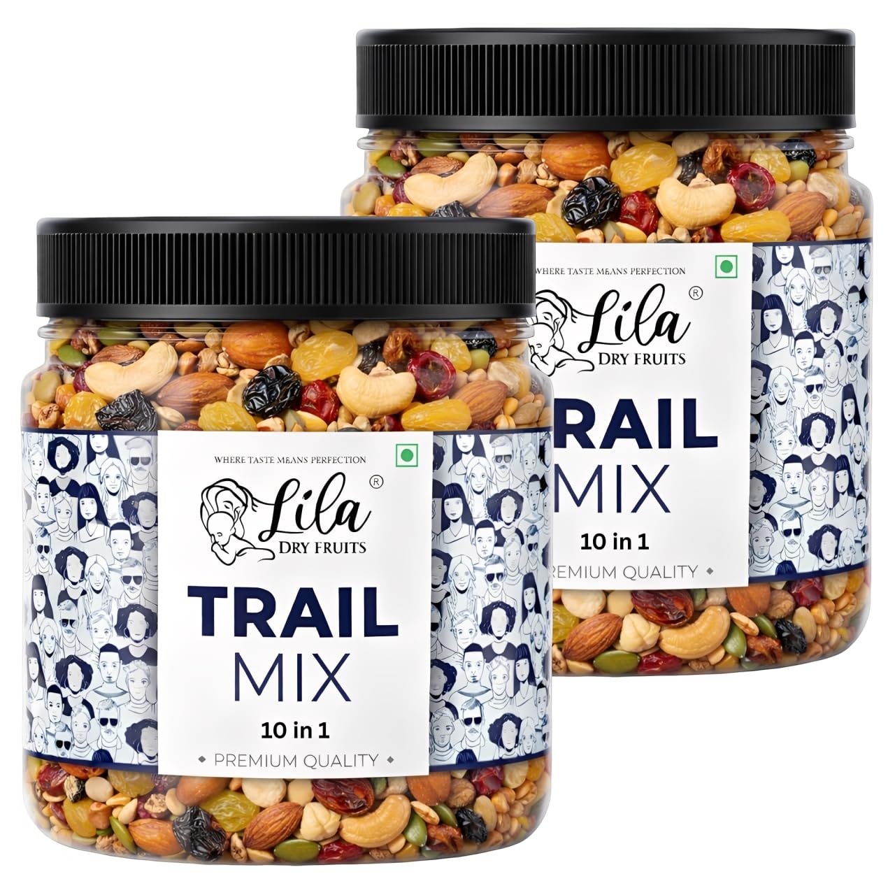 LILA DRY FRUITS Premium Trail Mix 1Kg (500g x 2) - Cashew, Raisins (Black and Golden), Almonds, Apricots, Roasted Pumpkin Sunflower Seeds, Cranberry, Amla, Yellow Dates Dry Fruits Perfect for Gifting