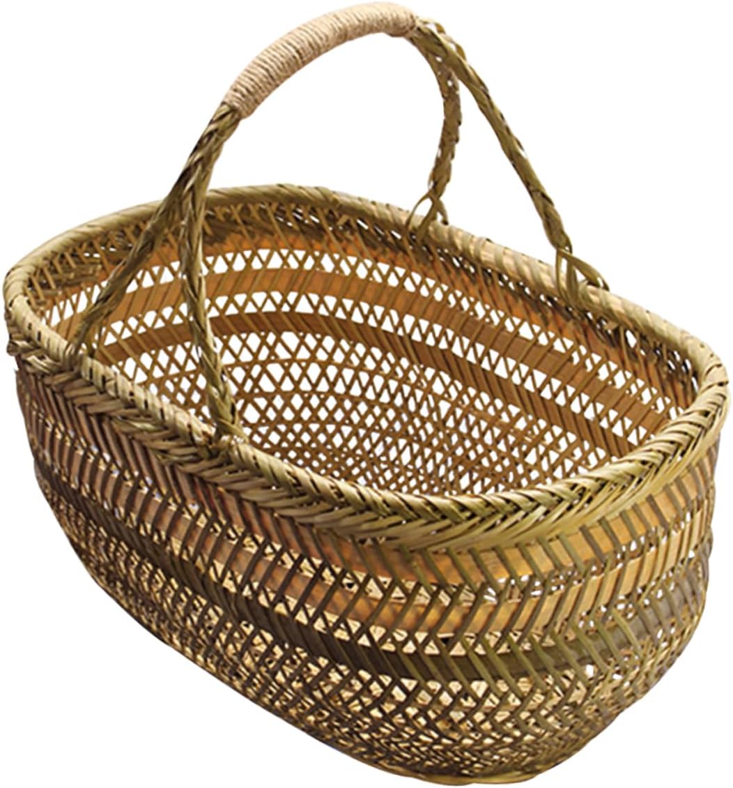 Ergonomic Handle Harvest Basket for Vegetables and Eggs Woven Storage Basket for Picnic Kitchen and Garden Use Multipurpose Small Sized Organizer with Random Color Random Color