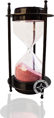 Miniatura 5 de Reloj de cristal de arena antigua de latón con temporizador de arena de 7 pulgadas con 2 brújulas laterales, ideal para regalo