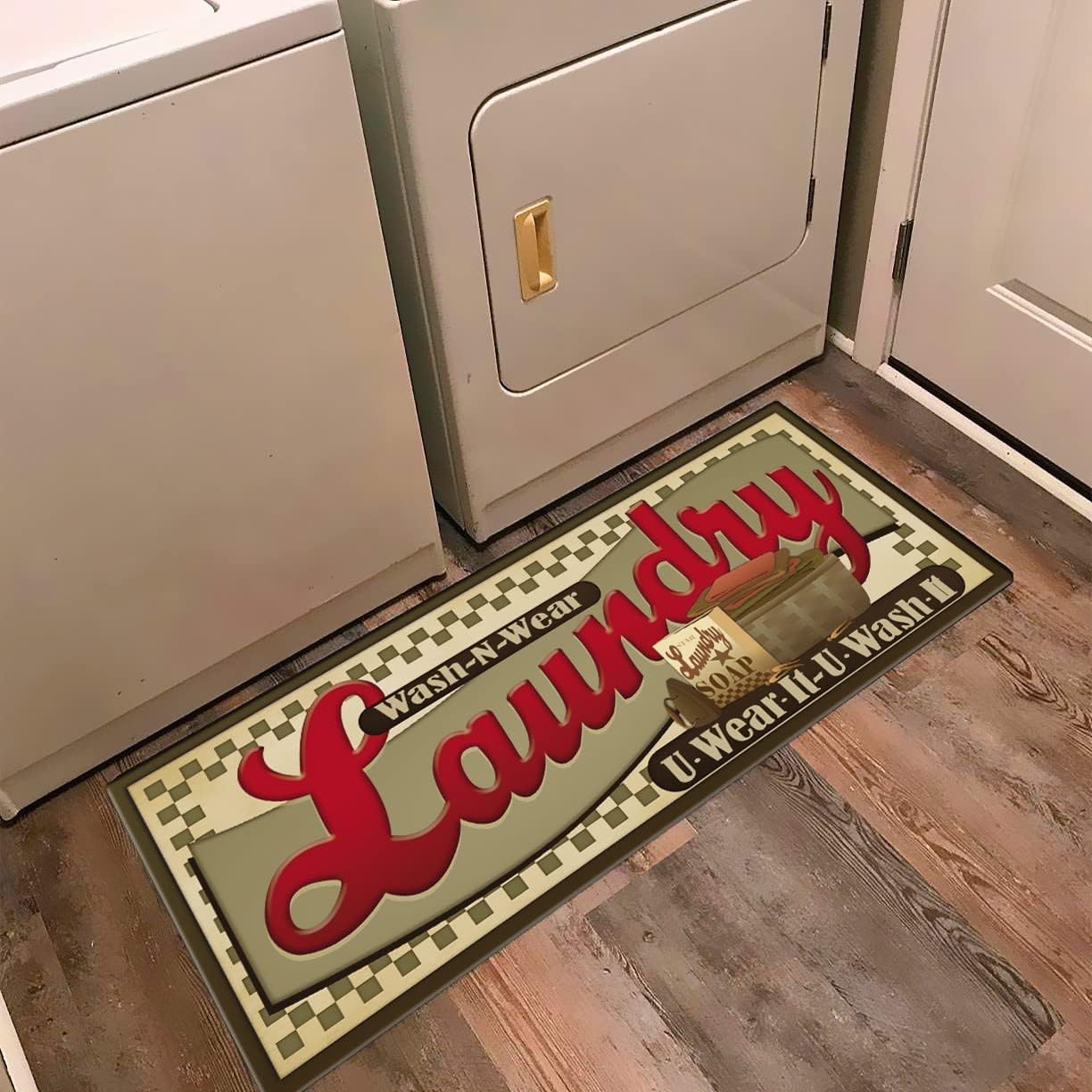 UKELER Laundry Room Rug, Laundry Room Floor Rug for Wash Room Non Skid Kitchen Floor Mat Non-Slip Rubber Area Rugs 48x20