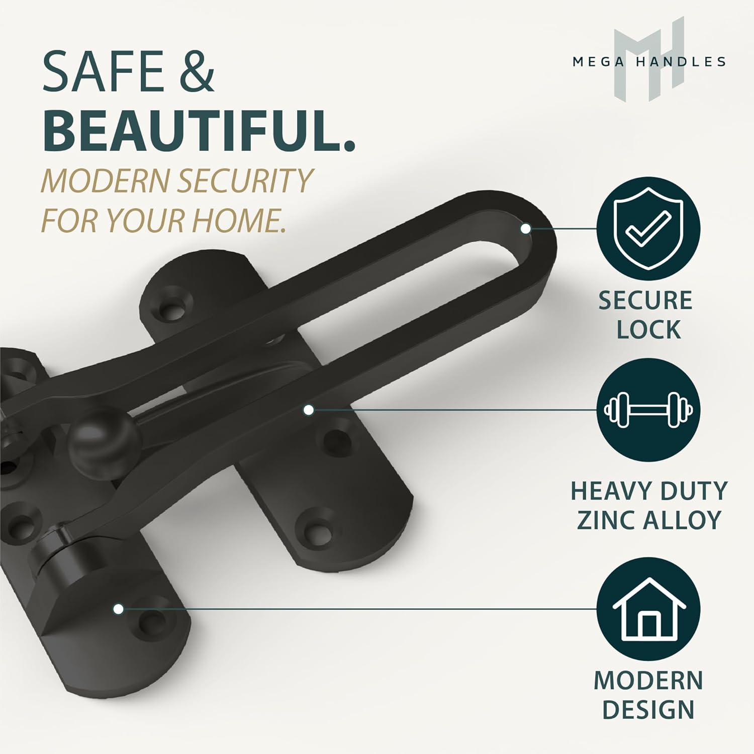 Mega Handles Safety Door Lock 2026 Version, Heavy-Duty Zinc Alloy 4.2" Door Lock, Swing Bar Door Guard, Safety Childproof Reinforcement Door Stopper for Kids (Matte Black)
