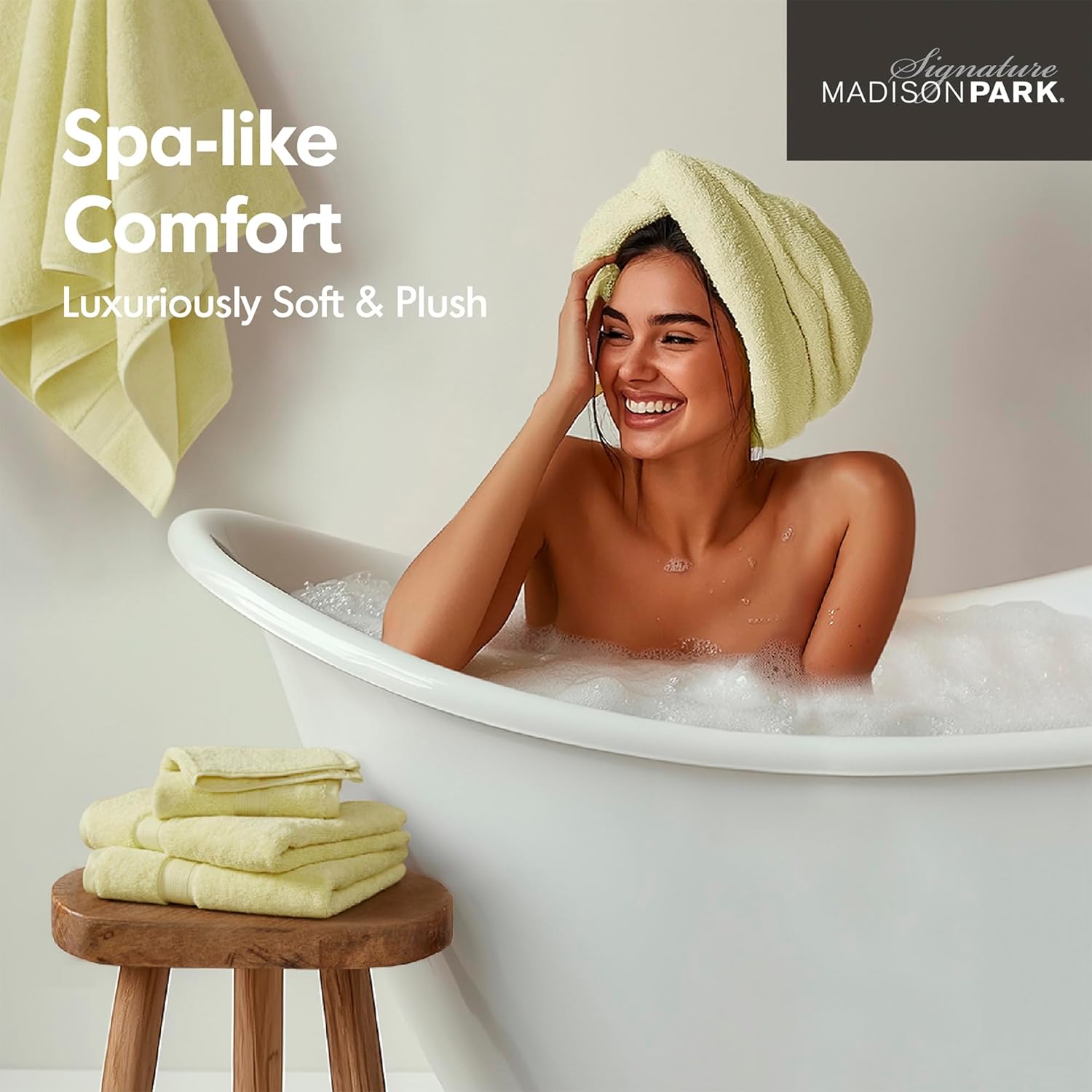 Madison Park 800GSM Bathroom Towel Set of 8 100% Cotton Bath Towel Set for Bathroom Luxurious Highly Absorbent 2 Bath Towels 2 Hand Towels 4 Washcloths Quick Dry Spa Quality Yellow