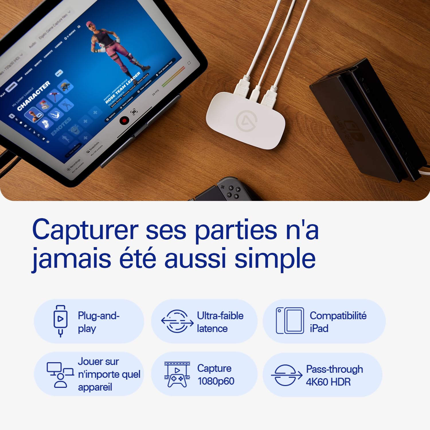 Elgato Game Capture Neo – Carte de Capture USB Portable, Pass-Through 4K60 HDR, Enregistrement 1080p60 – pour PS5|Xbox|Nintendo Switch 2|iPhone – OBS, QuickTime, etc. - Plug-and-Play, PC|Mac|iPad