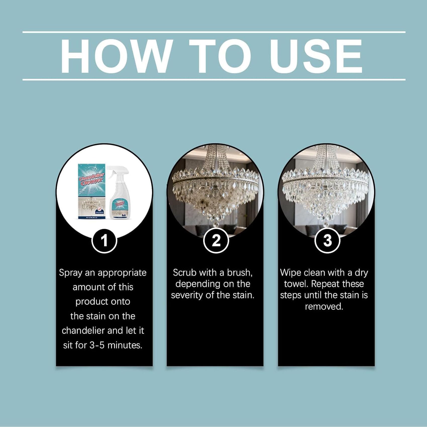 Spray de limpieza y cuidado de lámparas de araña, limpiador de lámparas de araña en spray seco por goteo, fórmula sin limpieza para lámparas cristal, vidrio y acrílico, brillo sin rayas (3Pcs)