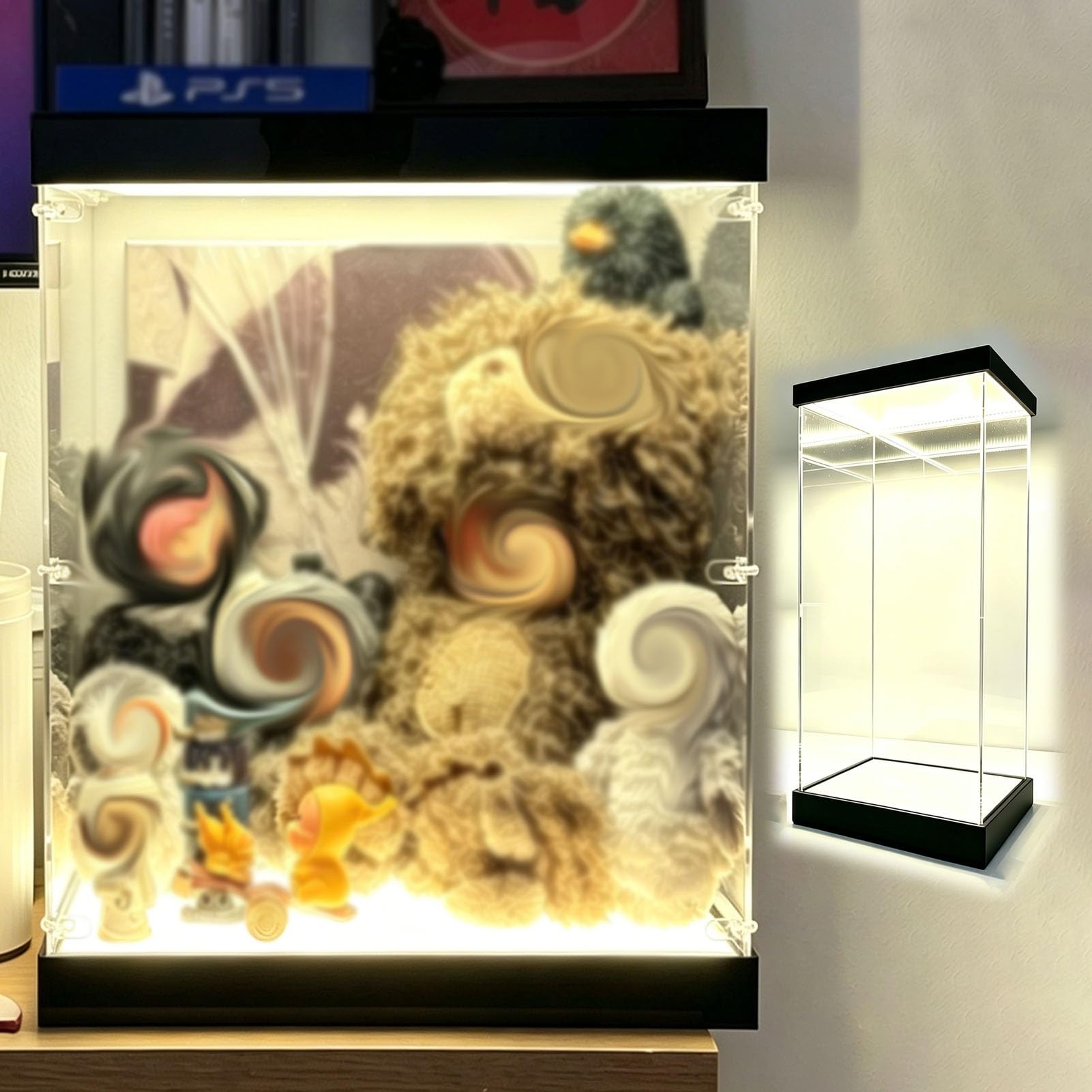 Grande boîte rangement acrylique LED transparente 20x40x45cm vintage