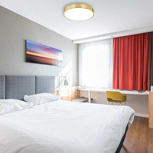 Miniatura 6 de SOTTAE Paquete de 2 lámparas de techo LED de montaje empotrado de oro cepillado de 12 pulgadas, 3000K-5000K 20W, lámpara de techo redonda delgada de