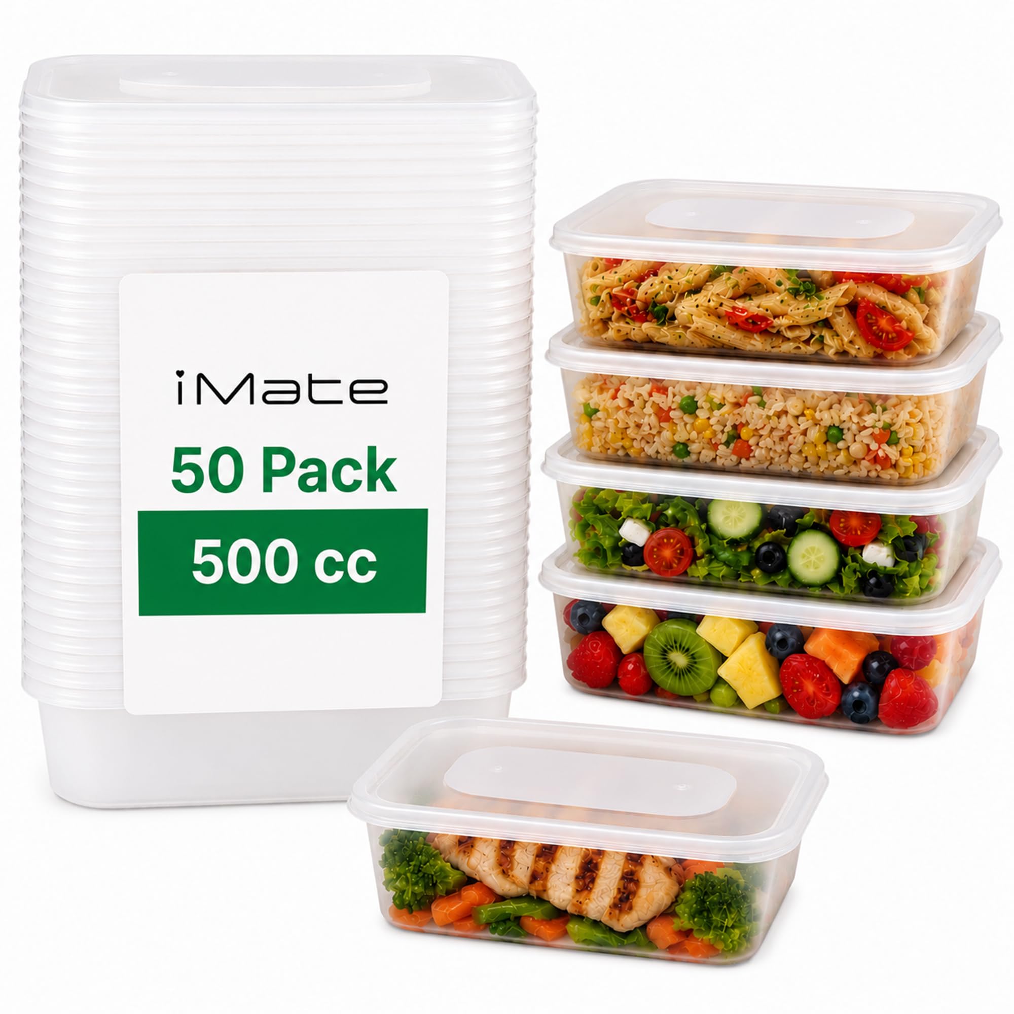 Imate Clear 50 Pack 500Ml Meal Prep Plastic Food Containers With Lids