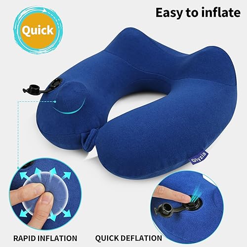 Miniatura 2 de Almohada inflable para el cuello de viaje para avión, almohada de terciopelo para el cuello para adultos para vuelo largo, kit con máscara de ojos,