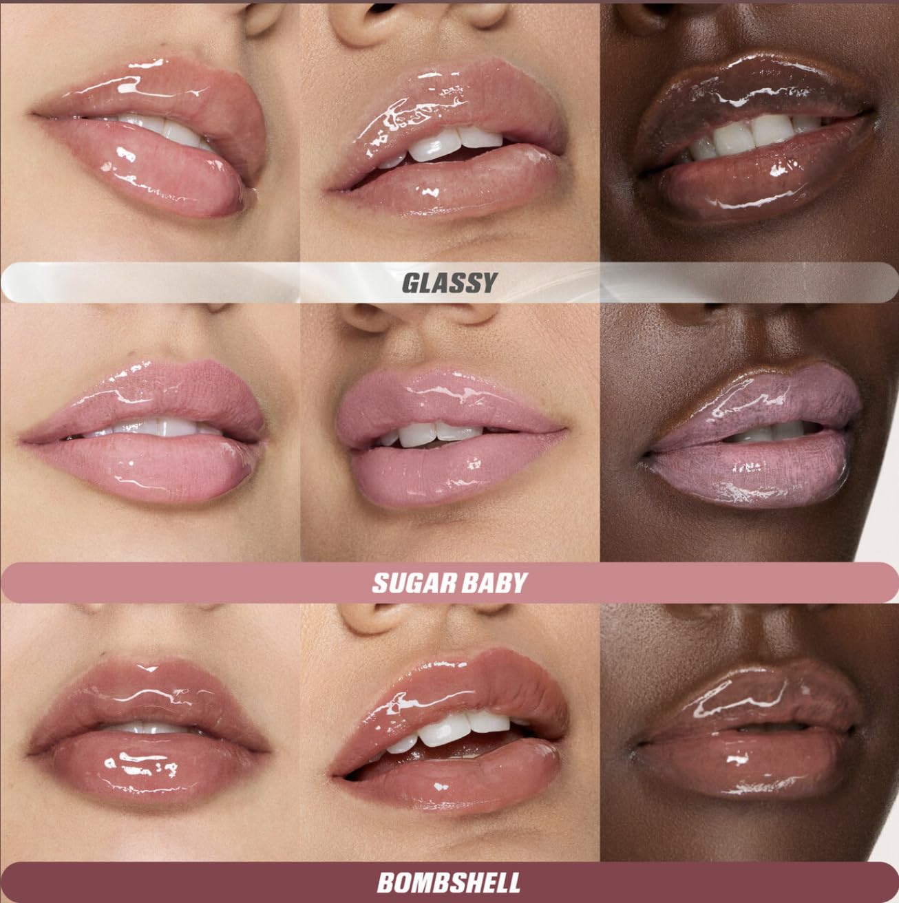 Huda Glossiest Gloss Mini Kit - Faux Filler Extra Shine Lip Gloss - Glassy, Bombshell and Sugar Baby - 0.06 fl oz / 1.9 mL each - Image 2