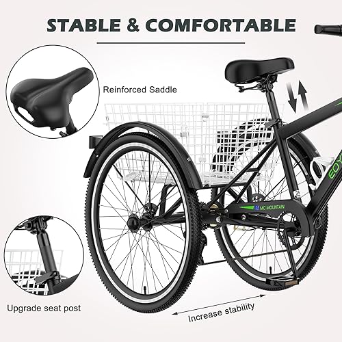 Miniatura 16 de ABORON Triciclo para adultos, bicicleta de 3 ruedas para adultos, triciclo para adultos, llantas de doble pared, triciclo para mujeres y hombres