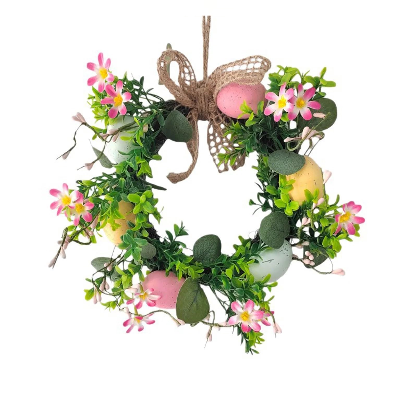 Door Wreath Easter Egg Floral Wreath Garlands Door Decor Artificial Greenery Home Wall Hanging DecorTrendy Spring Style Corona