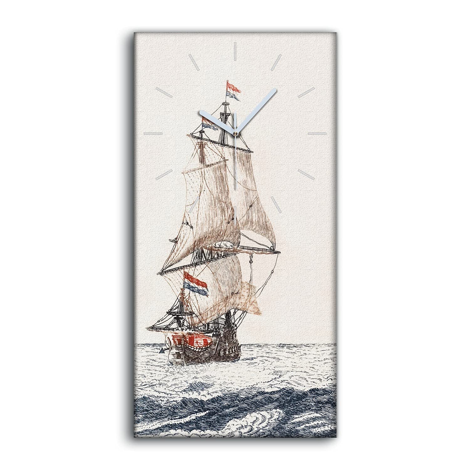 Horloge sur Toile Océan et Ships 30x60cm Décoration Murale Moderne pour Salon