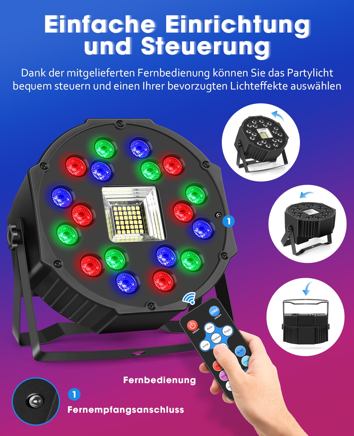 MOSFiATA Partylicht RGB LED Par Scheinwerfer Stroboskoplicht 2 in 1 Bühnenlicht Discolicht für Partys Disco DJ Hochzeiten Halloween Weihnachten, 2er Set
