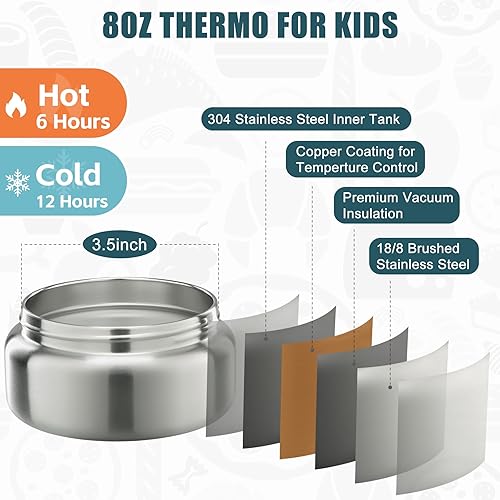 Miniatura 3 de Lonchera Bento para niños con bolsa térmica de sopa y almuerzo de 8 onzas, recipientes de comida a prueba de fugas con 4 compartimentos, tarro de