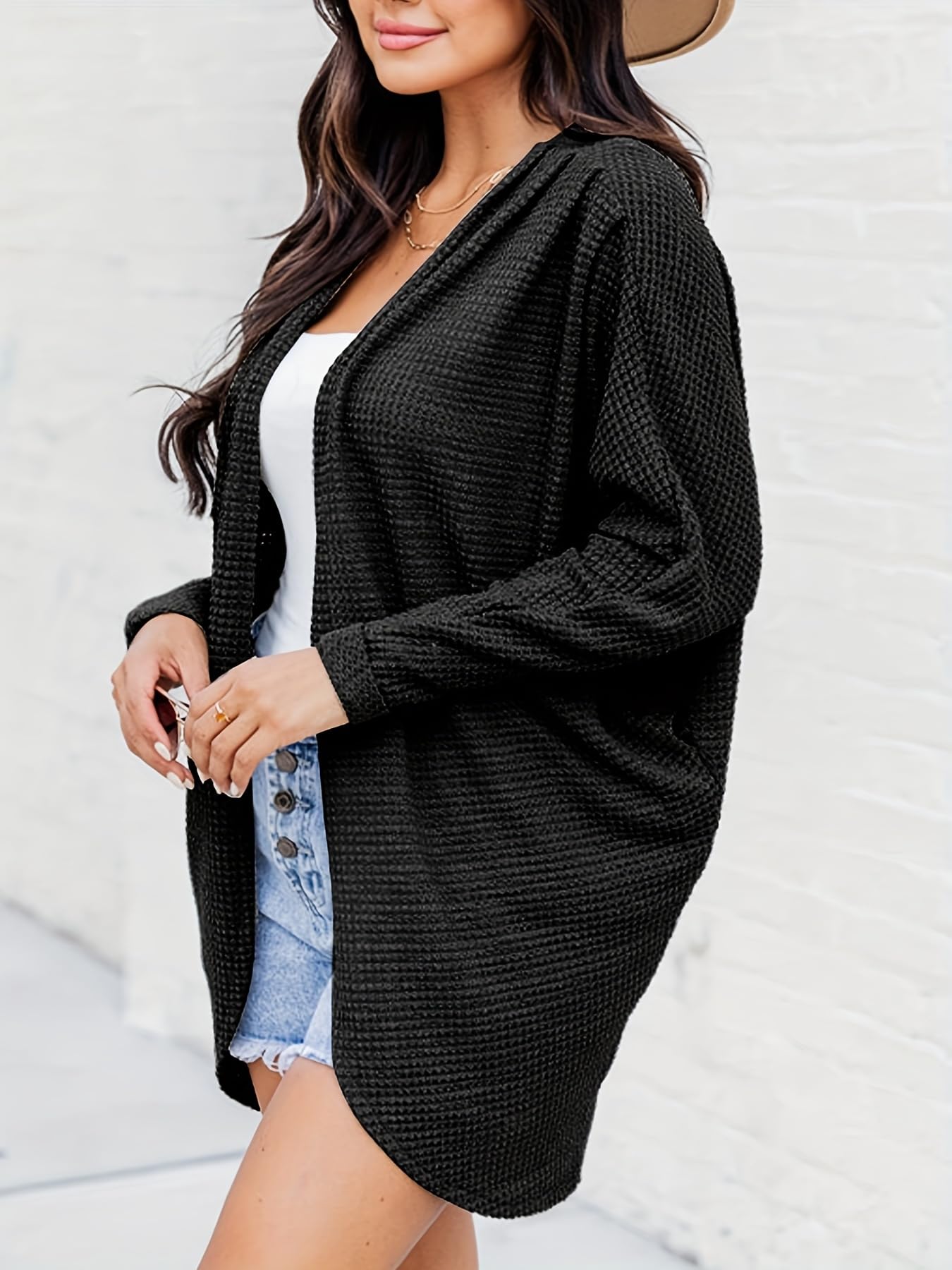 Womens Open Front Cardigan Long Sleeve Solid Color Winter Fall Plus Size Fashion Loose Sweaters