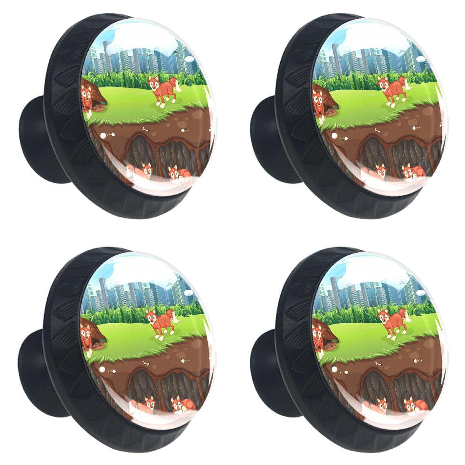 Boutons de tiroir en cristal renard ville souterraine lot de 4 pour placard