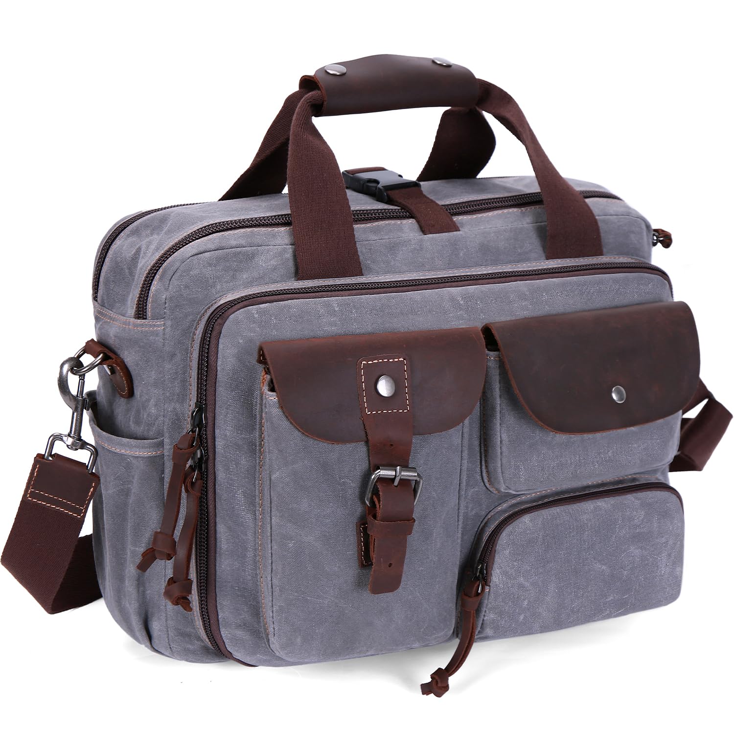 SHENHU Laptop Bag Briefcase 17.3 Inch Messenger Bag for Men Waxed Canvas Office Carrying Shoulder Bag for Work Business