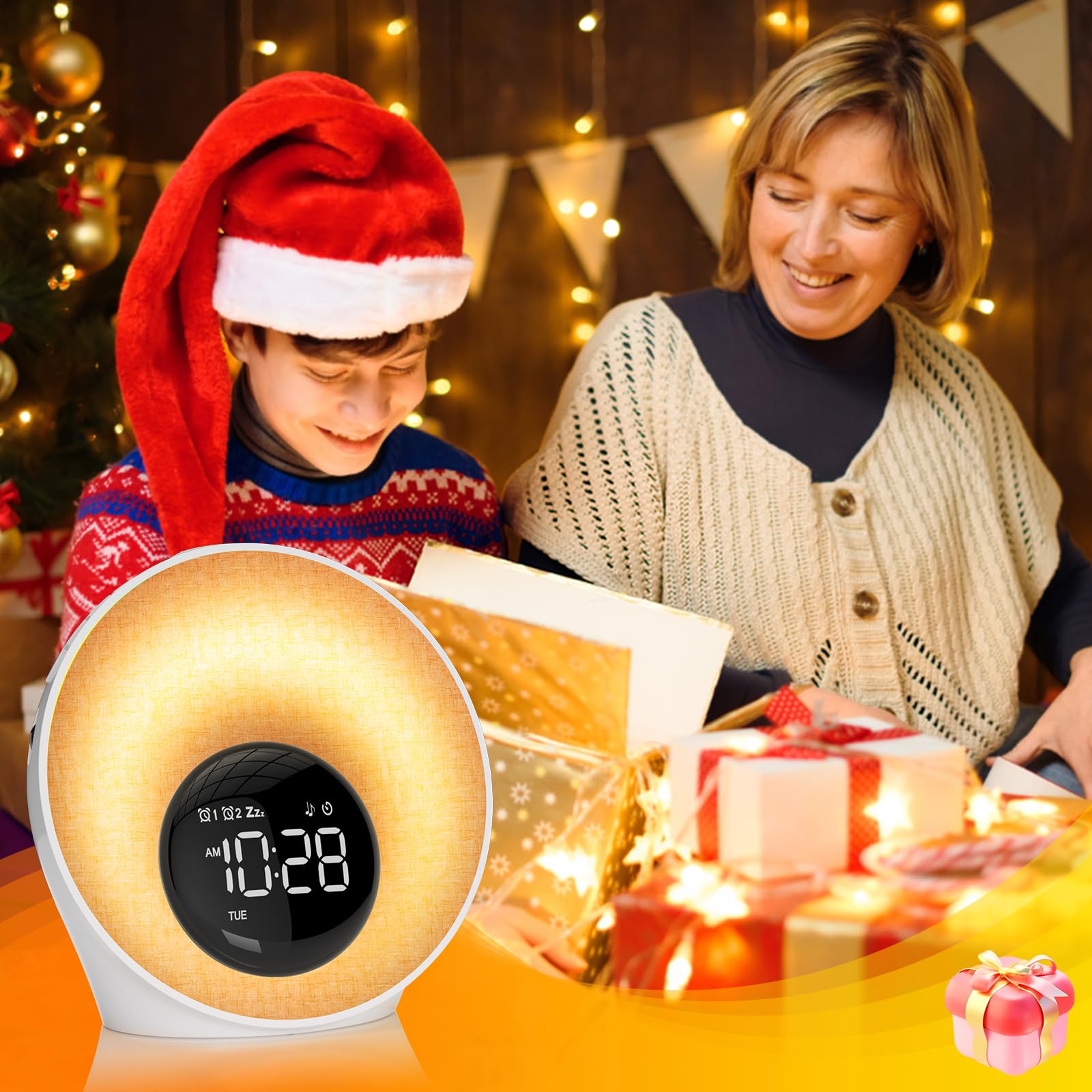 Tageslichtwecker, Lichtwecker Sonnenaufgang Wecker mit Licht,Wecker Digital | Mit 2 Alarme und Snooze, White Noise Machine mit 30 Schlafgeräusche, Nachttischlampe mit 20 Helligkeit, 8 Farblicht, Timer