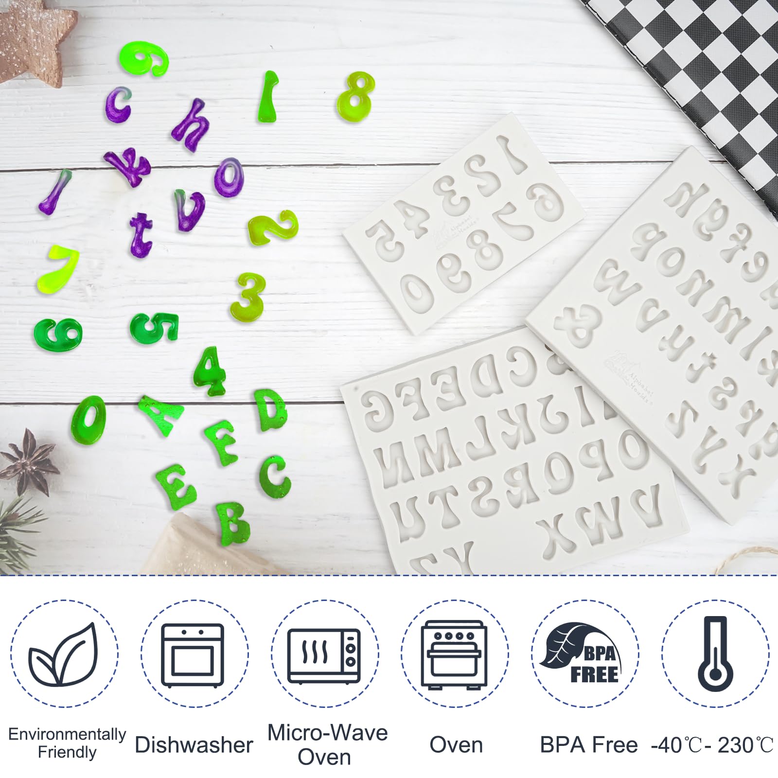 Lot De 4 Moules En Silicone Avec Lettres Et Chiffres Pour