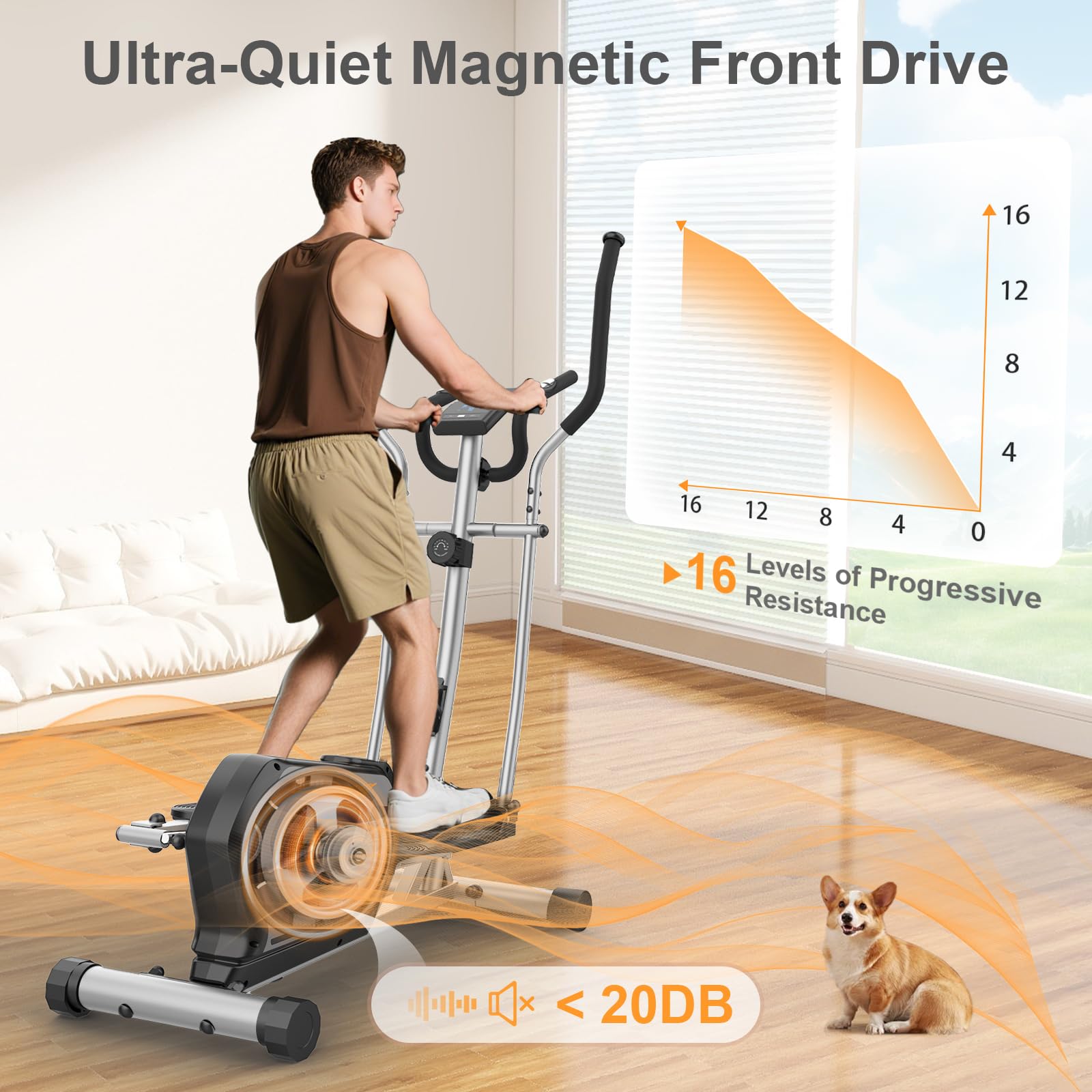 Neezee Crosstrainer für Zuhause mit Bluetooth-App,16-Stufiger Widerstandsstufen,6 kg Magnetischem Schwungrad,Ellipsentrainer mit LCD-Monitor,Pulssensor,Flaschenhalter-Gerätehalterung