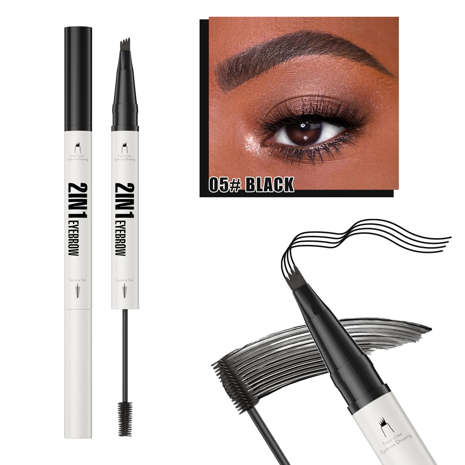 2-in-1 Eyebrow Pen & Tinted Brow Gel, 4-Tip Microblade Brow Pen for Hair-Like Strokes, Long-Lasting Natural Look - Image 2