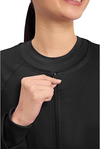 Vista 3 de Cherokee Chaqueta médica con cremallera frontal para mujer, 3 bolsillos, elástica en 2 direcciones, suave, transpirable, sarga cepillada, 4315